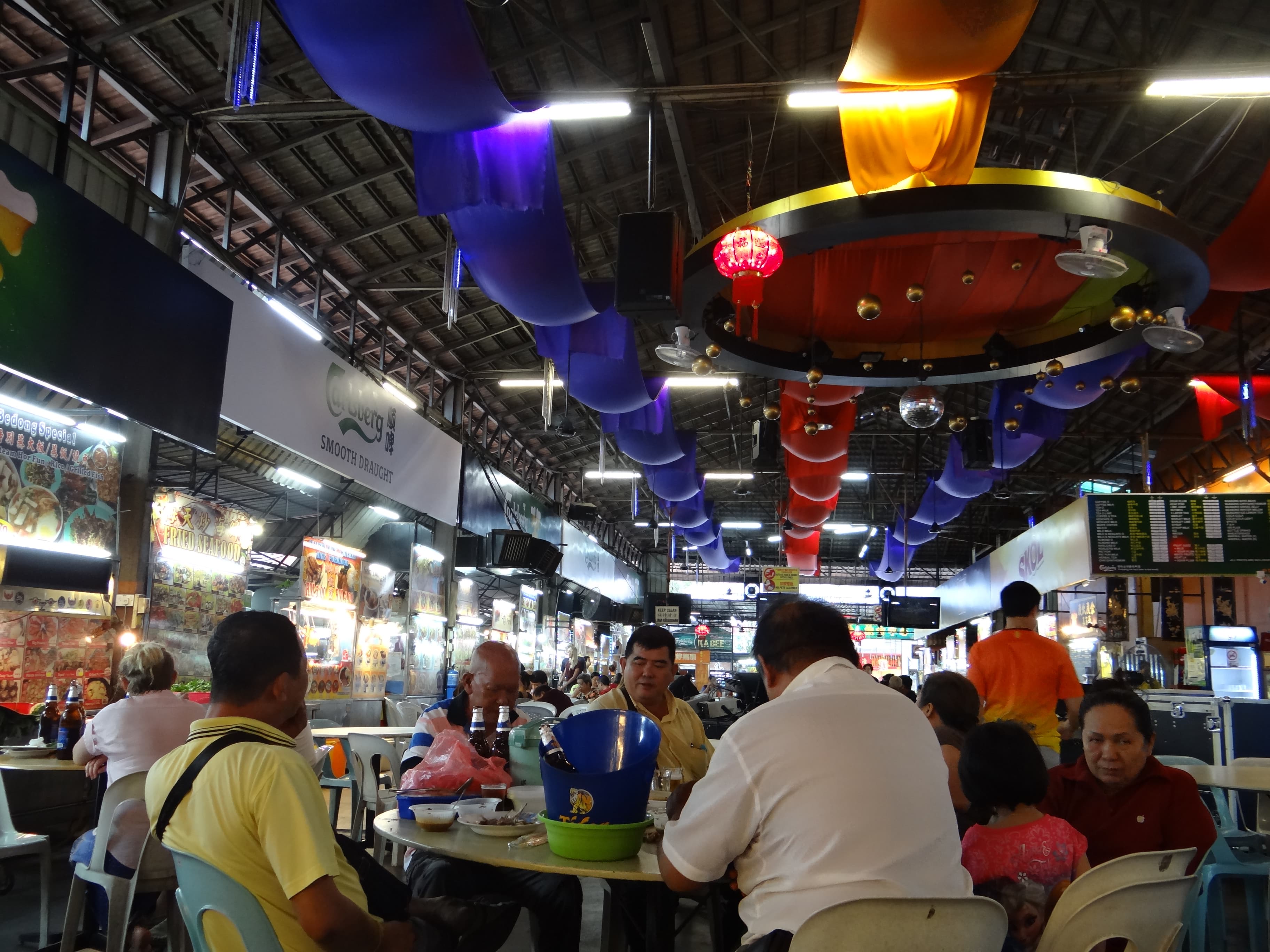 Hawker food court scene in George Town, Penang